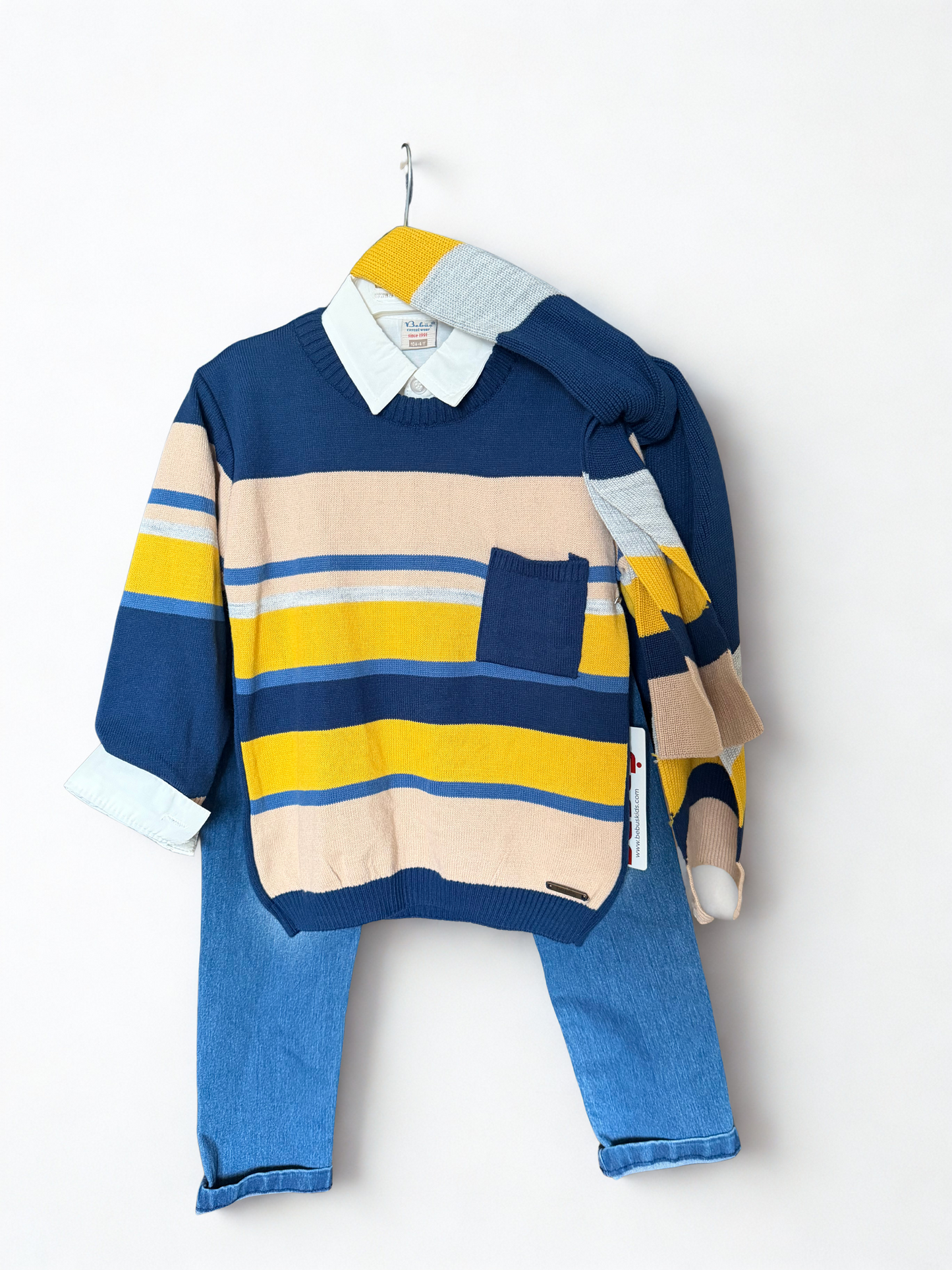 Boys 4-Piece Smart Winter Outfit Set (Jumper, Shirt, Jeans & Scarf)